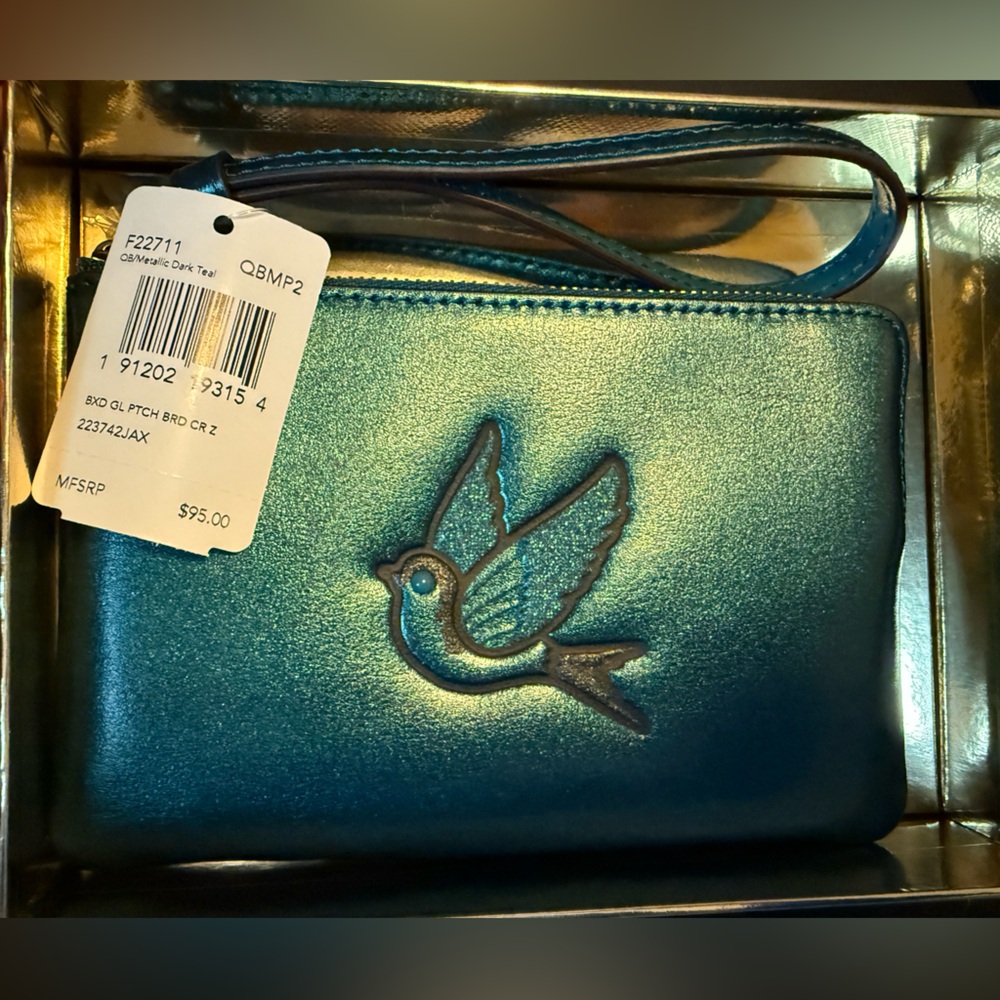 Coach Metallic Dark Teal Wristlet